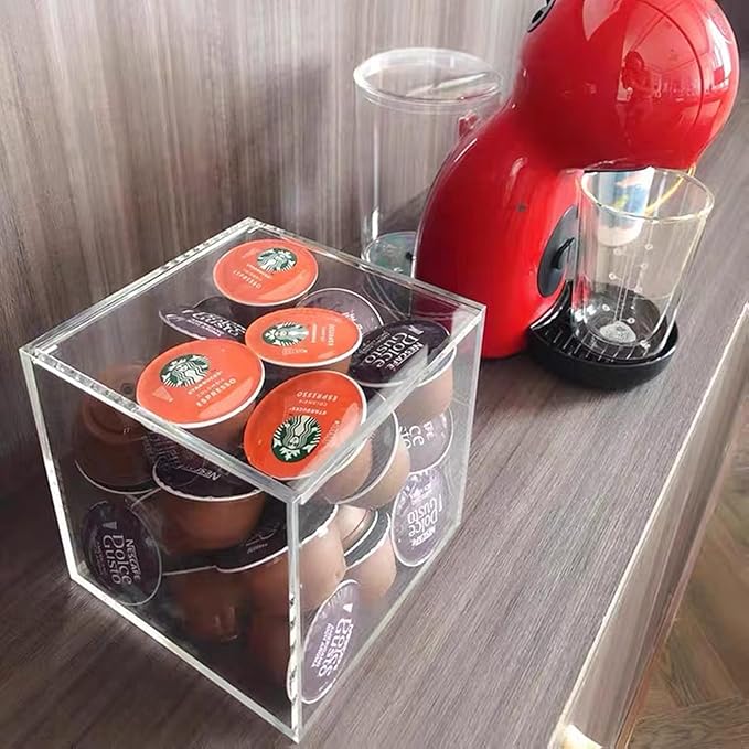 KissYou Acrylic Box Clear Storage Contanier with Lid Acrylic Hinged Lid Box Coffee Pod Holder Birthday Wedding Graduation Party Decoration Candy Box Transparent Display Case