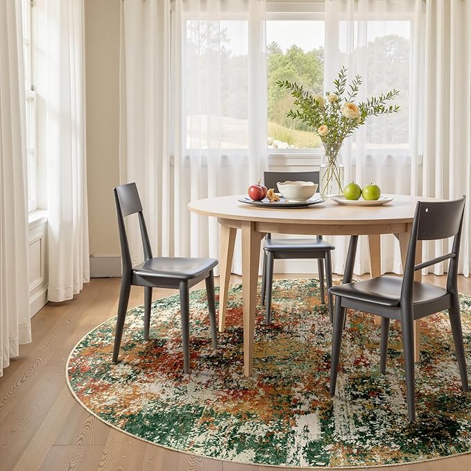 RELEANY Washable Area Rugs 8ft Non-Slip Modern Abstract Soft for Living Room Entryway Bedroom Nursery, Print Pattern, Green Orange Rust Red Cream Colorful