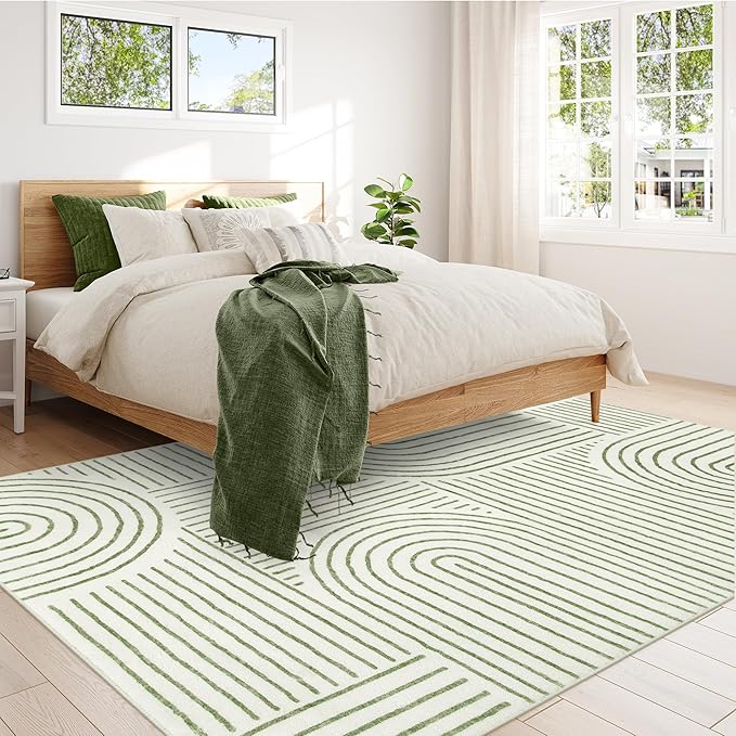 Lahome Abstract 8x10 Rugs for Living Room, Soft Green 8x10 Area Rugs for Bedroom Non-Slip, Ultra-Thin Rainbow Boho Accent Carpet for Dining Room Office Darrell, Green