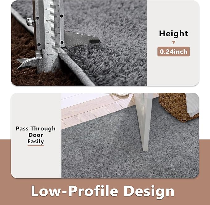 FinRèc 6x9 Washable Area Rugs for Bedroom Living Room, Low Pile Thin Rug Solid Color, Non-Slip Carpet Indoor for Home Decor (Pure Dark Grey)