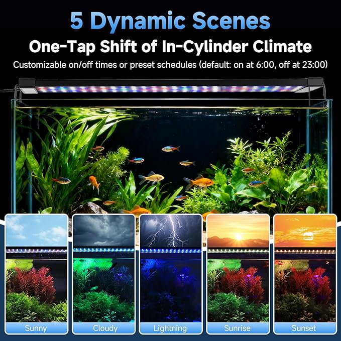 fishkeeper LED Aquarium Plant Light, 24/7 Full Spectrum Aquarium Light with 5 Nature Weather Mode, Auto On Off with Timer for 48-55 Inch Fish Tank, Adjustable Colors/Brightness with Memory Function