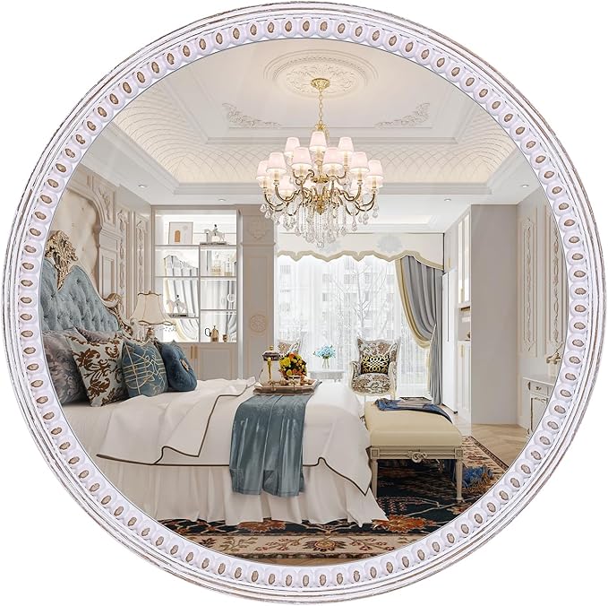 30 Inch Rustic Farmhouse Round Wood Wall Mirror, HD Decorative Circle Mirrors for Bathroom Over Sink, Entryway, Living Room& Bedroom