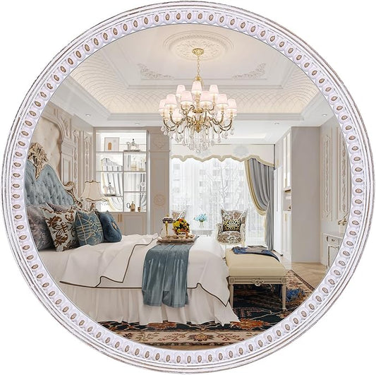 30 Inch Rustic Farmhouse Round Wood Wall Mirror, HD Decorative Circle Mirrors for Bathroom Over Sink, Entryway, Living Room& Bedroom