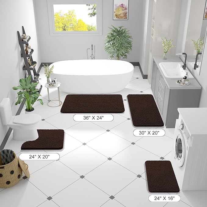 OLANLY Bathroom Runner Rugs 59x24, Extra Soft Absorbent Chenille Bath Rugs, Rubber Backing Quick Dry, Machine Washable Long Bath Mats for Bathroom Floor, Tub and Shower, Home Decor Accessories, Brown