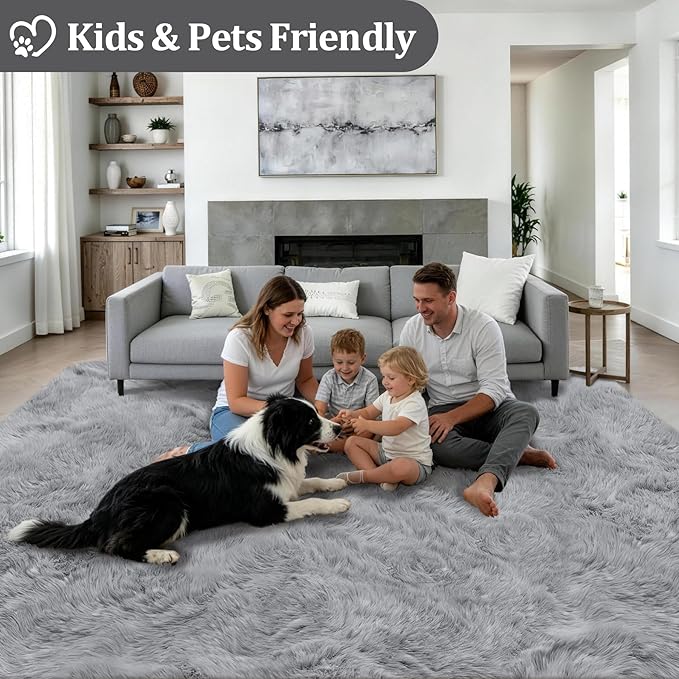 Fluffy 5x7 Area Rugs for Living Room Bedroom: Ultra Soft Shag Rug Non-Slip Non-Shedding Small Plush Bedside Rug Indoor Floor Carpets for Kids Room Playroom Entryway Nursery Dorms Home Decor Gray