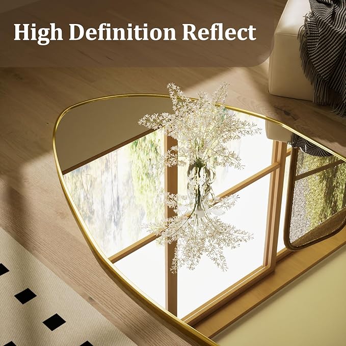 Full Length Floor Mirror - 76"x34" Irregular Diamond Shaped Floor Mirror Aluminum Frame Mirror Full Length for Bedroom Living Room Cloakroom Decor Gold