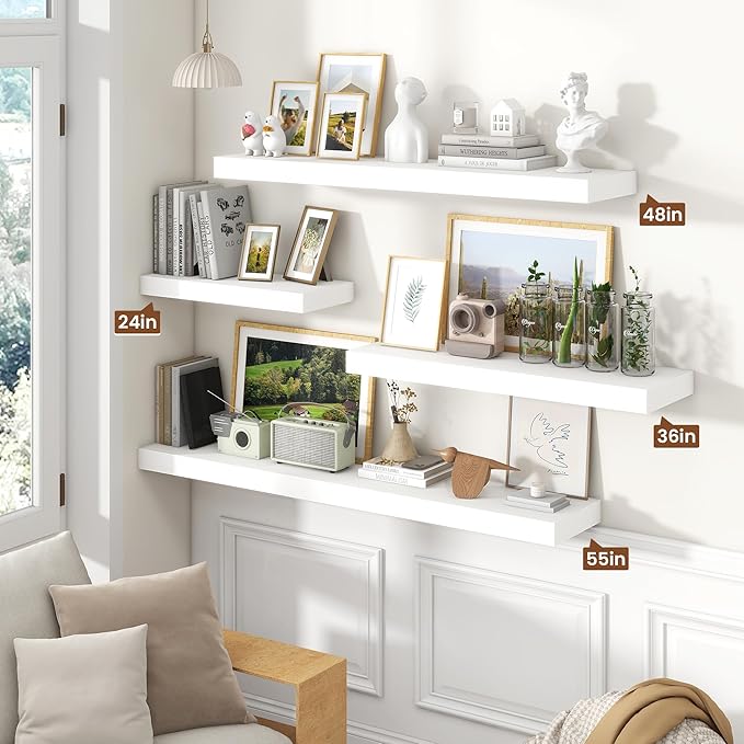 Heimlove 36 Inch Floating Shelves for Wall,Thicker and Deeper Wall Shelves Mounted Storage & Display Wood Shelf,Hanging Shelf for Bedroom Living Room Kitchen Office,Set of 2,White