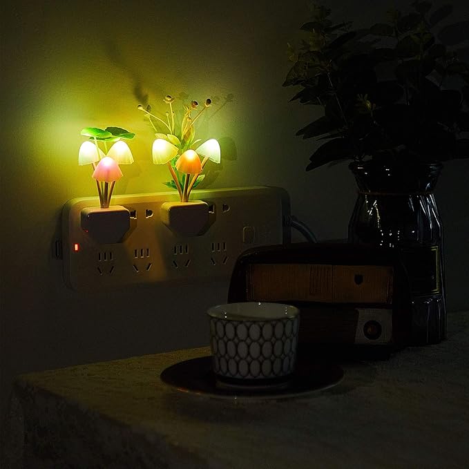 Mudder 6 Pack Mushroom Night Light LED Night Light Plug in Lamp 7 Color Changing Magic Cute Shaped Lamp Wall Decor for Adults Bathroom Home(Water Plants, Lotus Leaves)