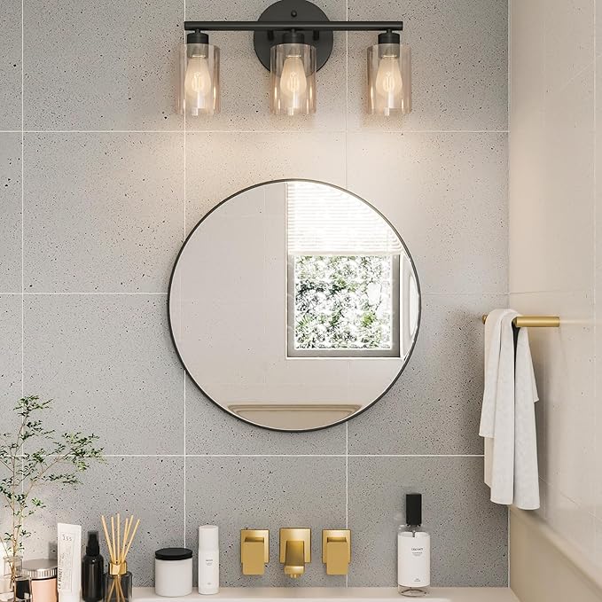 Growsun 30 inch Wall Round Mirror, Large Wall Mounted Circle Mirror Black Metal Frame for Bathroom, Entry, Dining Room, & Living Room
