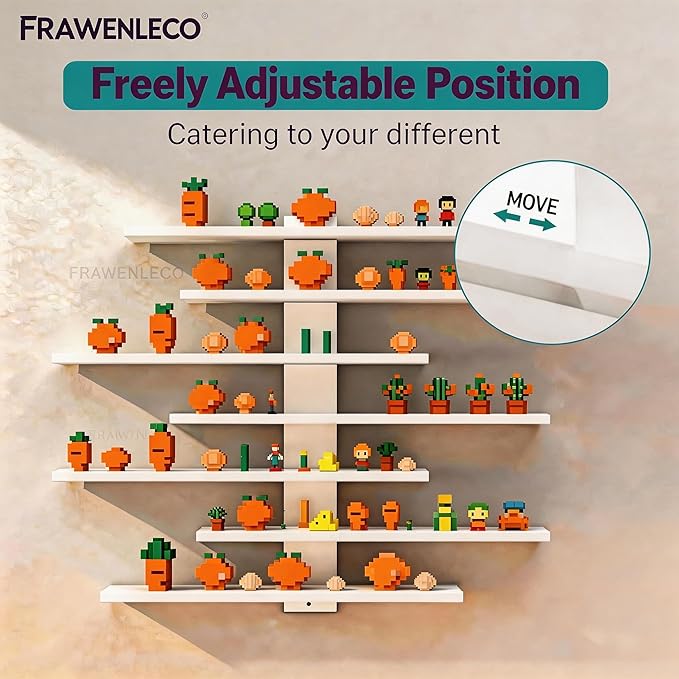 No Drill Floating Shelf for Wall, 7-Tier Wall Mounted Organizer, Damage-Free Display Shelf for Collectibles, Figures, Bathroom Kitchen Storage, White