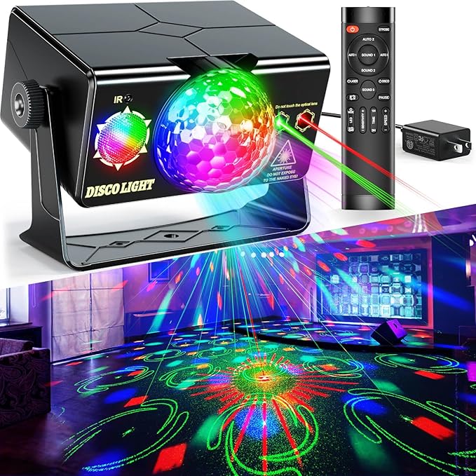 Party Lights Dj Disco Light Disco Ball Stage Strobe Lights LED Projector Sound Activated with Remote Control for Parties Xmas Club Bar Gift Birthday Rave Christmas Home Room Decoration