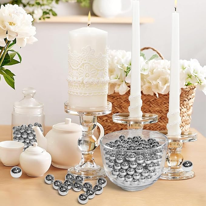80Pcs Silver Vase Filler Pearl Beads for Crafting 20mm Beads No Holes Decor Suitable for Wedding Decor, Party Decorations, Centerpiece Table Decorations