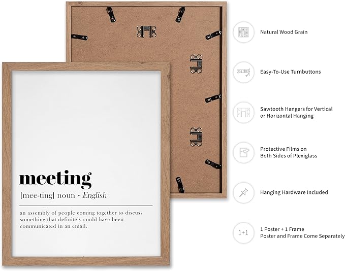 Poster Master Typography Poster - Retro Dictionary Print - Meeting Definition, Assembly of People, Book Page, Funny - Gift for Colleague, Friend - Wall Decor for Home, Office, 8x10 Beige Framed