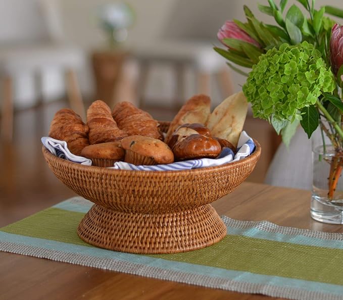 KOUBOO La Jolla Rattan Fruit Bowl, Woven Bowl for Kitchen Counter - Wicker Storage Basket | Decorative Serving Tray, Fruits, Home Décor, Honey-Brown, Large