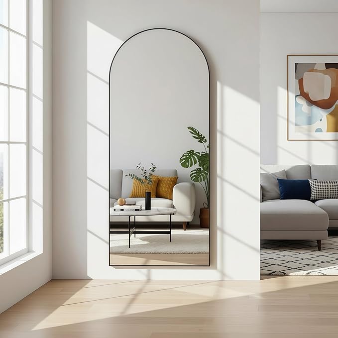 56"x21"Full Length Mirror,Arched Floor Mirrors with Aluminum Alloy Frame,Wall Mountable Tempered Glass Full Body Mirror for Wall Entryway Door Bedroom Bathroom Living Room Black