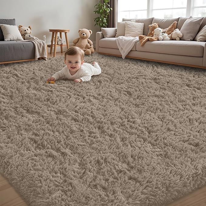 6x9 Area Rug for Living Room:Ultra Soft Fluffy Shag Grey Camel Rugs,Large Fuzzy Plush Indoor Non Slip Carpet Washable Rug for Bedroom Kids Nursery Office Dorm Modern Decor(Grey Camel 6'x9')