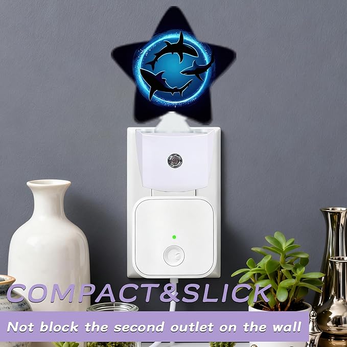 Shark Decorative Nightlight Plug in Wall,Blue Ocean Sea Star Shaped Night Light with Built in Sensor for Home Decor,Kitchen Hallway Stairs Desk Lamp