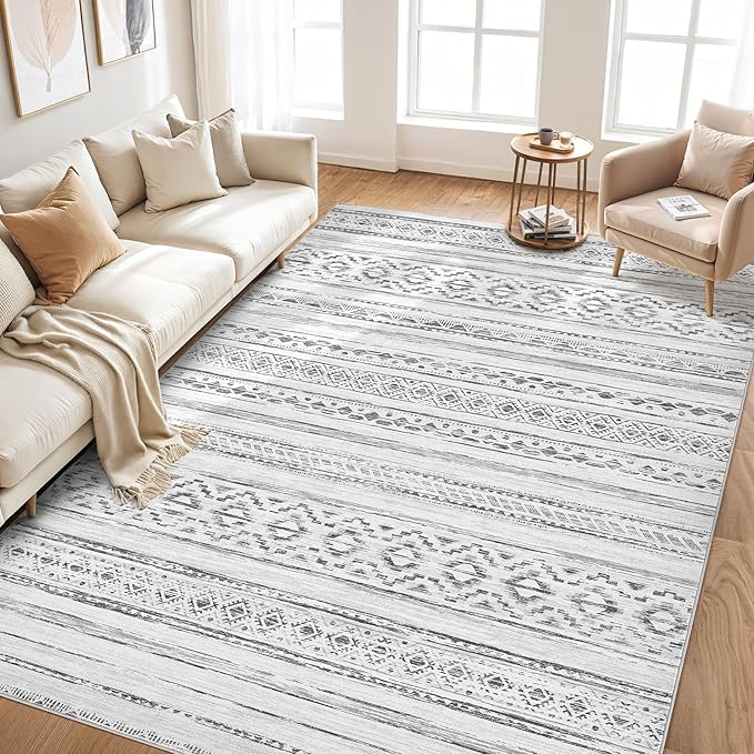 cotiled 5x8 Area Rug Living Room: Washable Boho Rugs with Non Slip Backing Large Soft Indoor Stain Resistant Carpet for Bedroom Farmhouse Dining Room Lightweight Home Decor Cream Grey