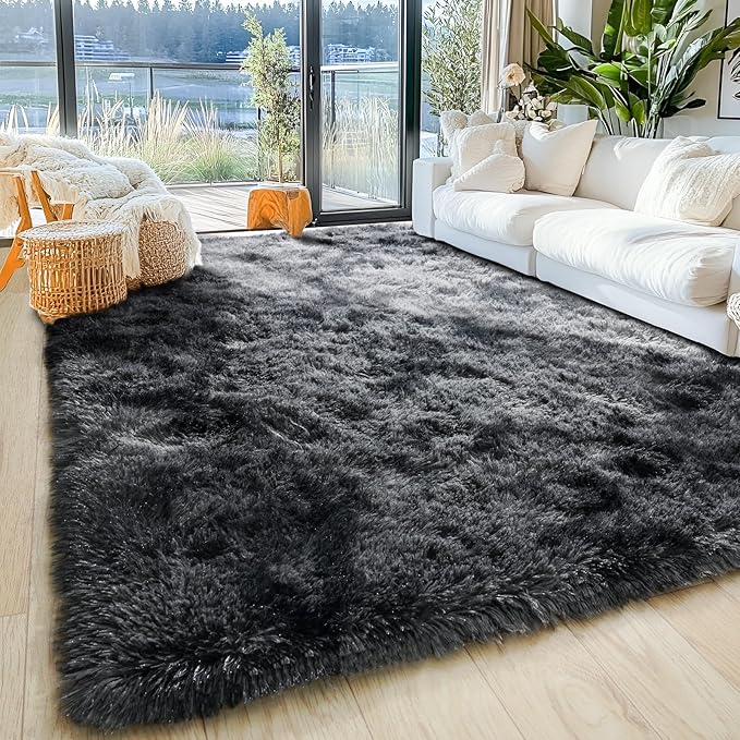 Ultra Soft Rugs for Living Room Bedroom, 5x7 Area Rugs for Living Room, Modern Shaggy Carpets Fuzzy Rug for Boys Girls Dorm Nursery Home Decor Aesthetic, Upgrade Non-Slip Durable, Dark Grey