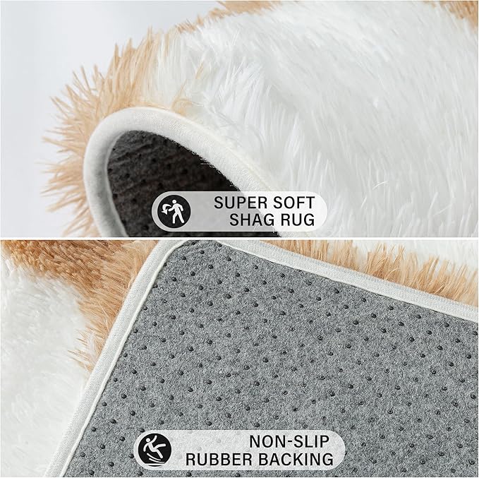 PureCozy Checkered Rug 3x5 for Playroom, Brown and White Shag Rugs Super Soft Washable Fluffy Carpet Indoor Fuzzy for Bedroom Home Dorm Aesthetic Decor