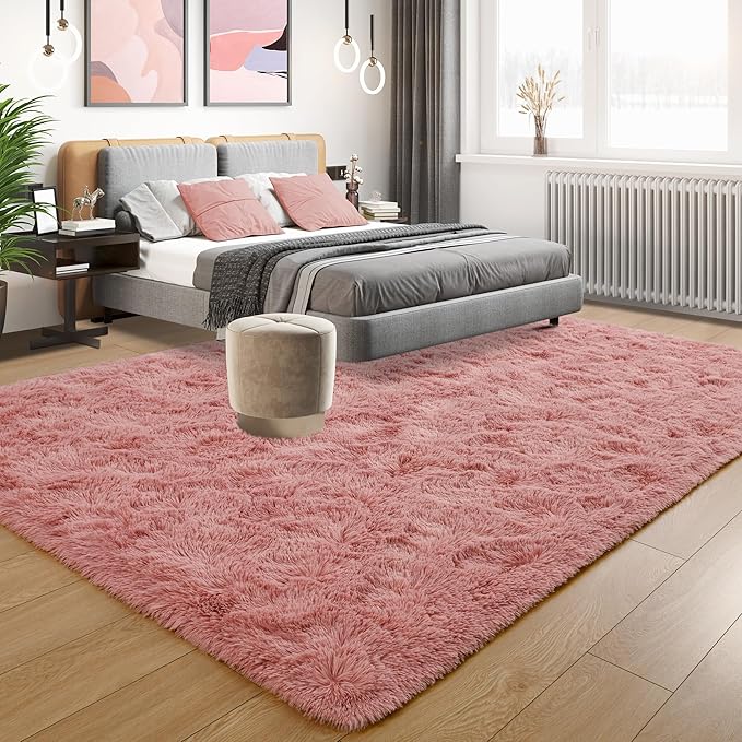 Tepook Super Soft Fluffy Rugs for Living Room, Area Rugs 8x10 for Bedroom, Modern Shaggy Rug Fuzzy Carpets for Kids, Plush Indoor Nursery Home Decor Rug with Non-Slip Bottom, Blush
