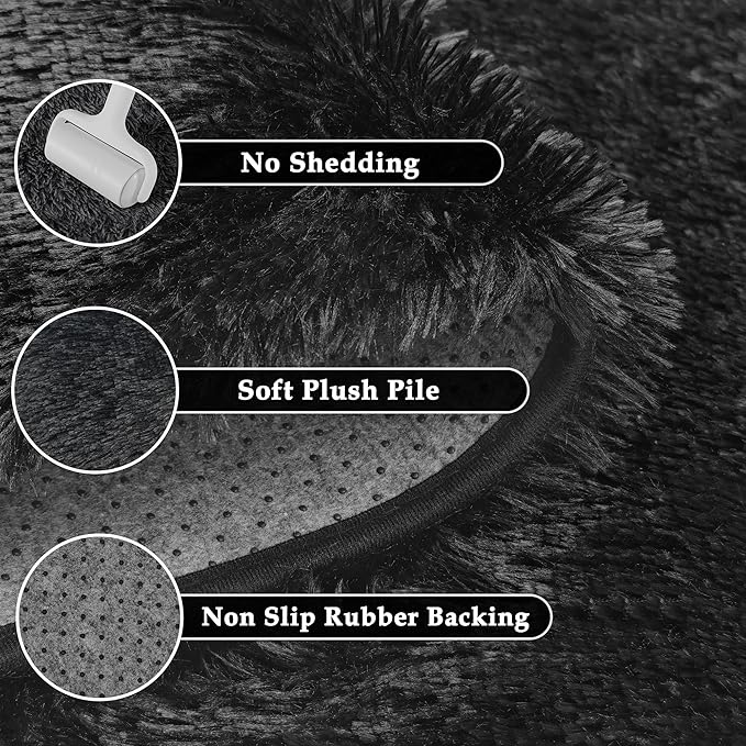 PureCozy 5x8 Area Rug for Living Room, Modern Black Super Shag Shaggy Soft Washable Indoor Fuzzy Carpet Non-Slip Fluffy Rugs for Bedroom Home Aesthetic Decor