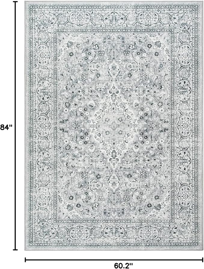 Goideal Washable Rug 5x7, Gray Area Rugs Non Slip, Indoor Low Pile Carpet with Rubber Backing for Living Room Kitchen Bathroom Entryway Office Bedroom
