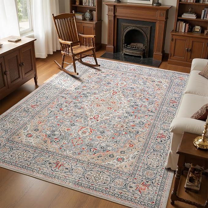 Goideal Washable Rug 3x5, Beige Area Rugs Non Slip, Indoor Low Pile Carpet with Rubber Backing for Living Room Kitchen Bathroom Entryway Office Bedroom