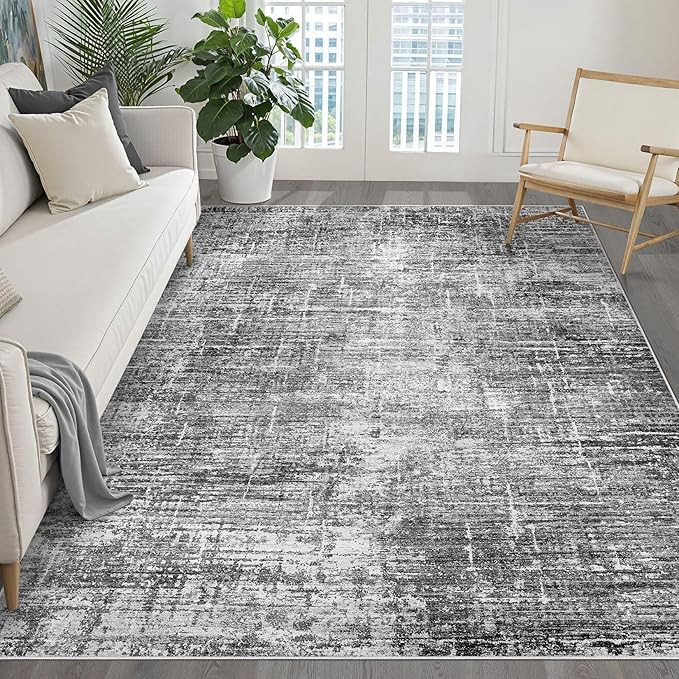 5x8 Area Rug Living Room: Washable Large Neutral Black Rug Abstract Soft Modern Stain Resistant Indoor Floor Non-Slip Carpet for Bedroom Nursery Kids Office Playroom Dining Room Under Table Home