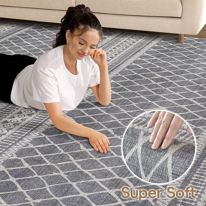cotiled 5x8 Area Rug Living Room: Washable Boho Rugs with Non Slip Backing Large Soft Indoor Stain Resistant Carpet for Bedroom Farmhouse Dining Room Lightweight Home Decor Charcoal Grey