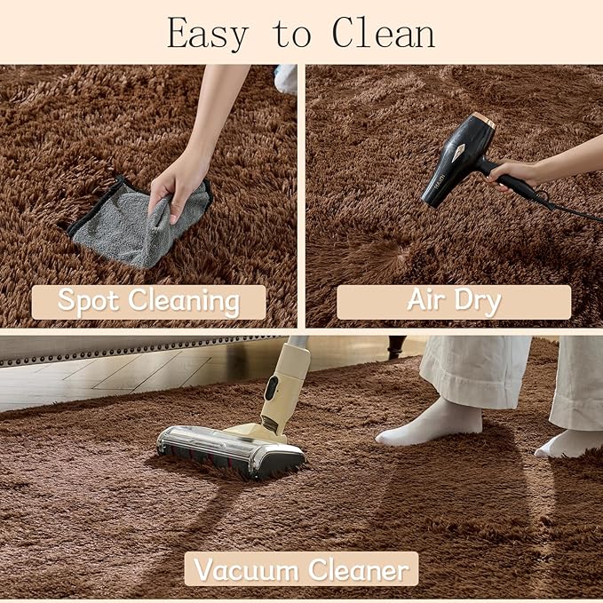 Fluffy Area Rugs for Bedroom - Soft Plush Shag Rug for Living Room Nursery Kids Room - Non Slip Fuzzy Shaggy Floor Carpets for Girls Boys Play Room Dorm Decor (Brown, 4' x 6')