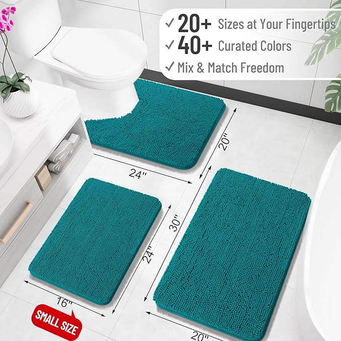 OLANLY Bathroom Runner Rugs 47x24, Soft Absorbent Chenille Bath Rugs, Rubber Backing Quick Dry, Machine Washable Long Bath Mats for Bathroom Floor, Tub and Shower, Home Decor Accessories, Deep Lake