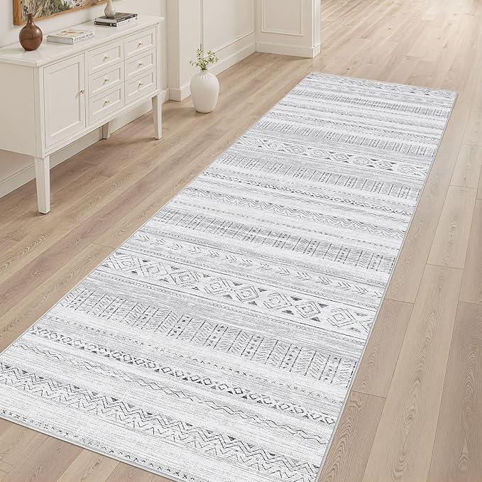 cotiled Hallway 2.6x8 Runner Rugs: Washable Boho Rugs with Non Slip Backing Large Soft Indoor Low Pile Carpet for Living Room Bedroom Farmhouse Dining Room Lightweight Home Decor Dark Grey