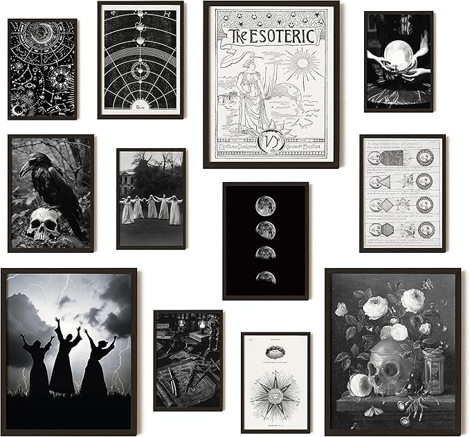 97 Decor Framed Gothic Wall Art - Vintage Gothic Decor For Home, Moody Witchy Wall Decor, Halloween Goth Room Decor Aesthetic, Witch Pictures Wall Decor, Spooky Dark Posters For Bedroom Decorations