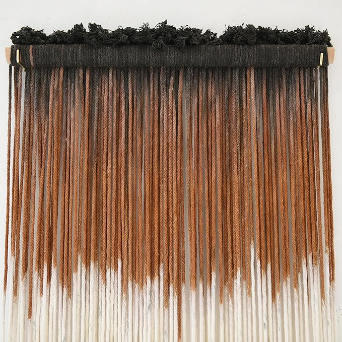 Macrame Wall Hanging Brown Boho Hand Woven Tassel Yarn Tapestry Wall Art for Living Room Bedroom Fiber Art 15''W*39''L