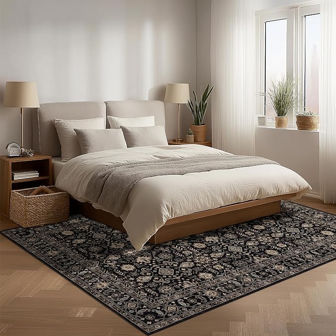 Ruaruarug Area Rug Non Slip Machine Washable Ultra Soft Living Room/Bedroom/Kitchen/Outdoor/Classroom Black Gold, 6'×9'