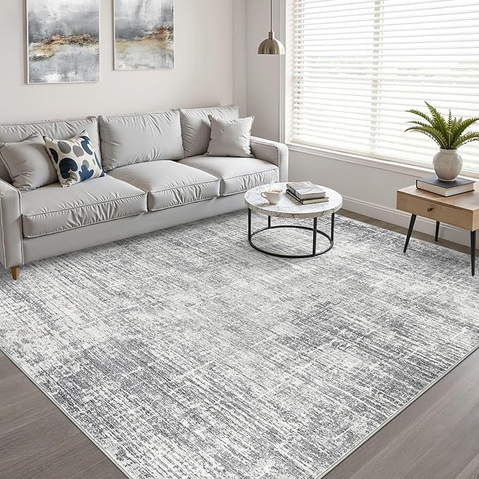 4x6 Rug Washable Area Rugs: Neutral Abstract Soft Modern Stain Resistant Small Indoor Floor Non-Slip Low Pile Throw Carpet for Entryway Kitchen Bedroom Nursery Kids Office Playroom Home House- Grey