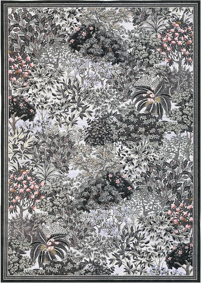 GarveeHome Forest Rugs 8x10, Blue Grey Washable Area Rugs for Living Room 8x10, Botanical Low Pile Non Slip Stain Resistance Woodland Rug for Farmhouse Bedroom Dining Room