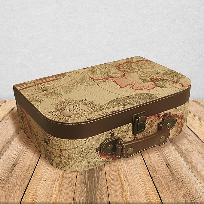 wald imports - Paperboard Suitcases -Decorative Storage Boxes - Suitcase Set for Decoration, Storage, and More (Faux Leather Map 2)