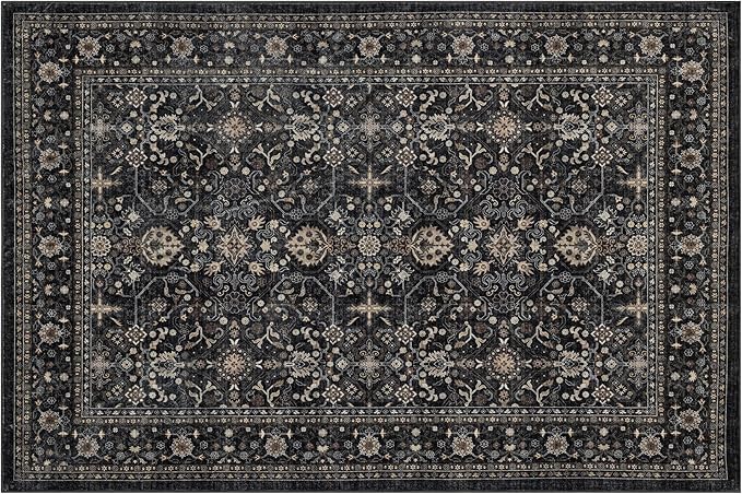 Ruaruarug Area Rug Non Slip Machine Washable Ultra Soft Living Room/Bedroom/Kitchen/Outdoor/Classroom, Black Grey, 9'×12'