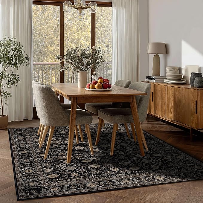 Ruaruarug Area Rug Non Slip Machine Washable Ultra Soft Living Room/Bedroom/Kitchen/Outdoor/Classroom Black Gold, 5'×7'