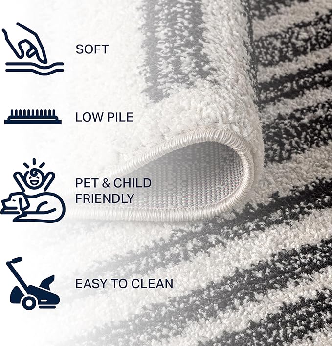 JONATHAN Y Khalil Modern Berber Stripe Cream/Black 5x5 Square Indoor Area Rug, Contemporary, Bohemian, Easy-Cleaning for Living Room, Bedroom, Kitchen, Pet Friendly, Non-Shedding (MOH207A-5SQ)