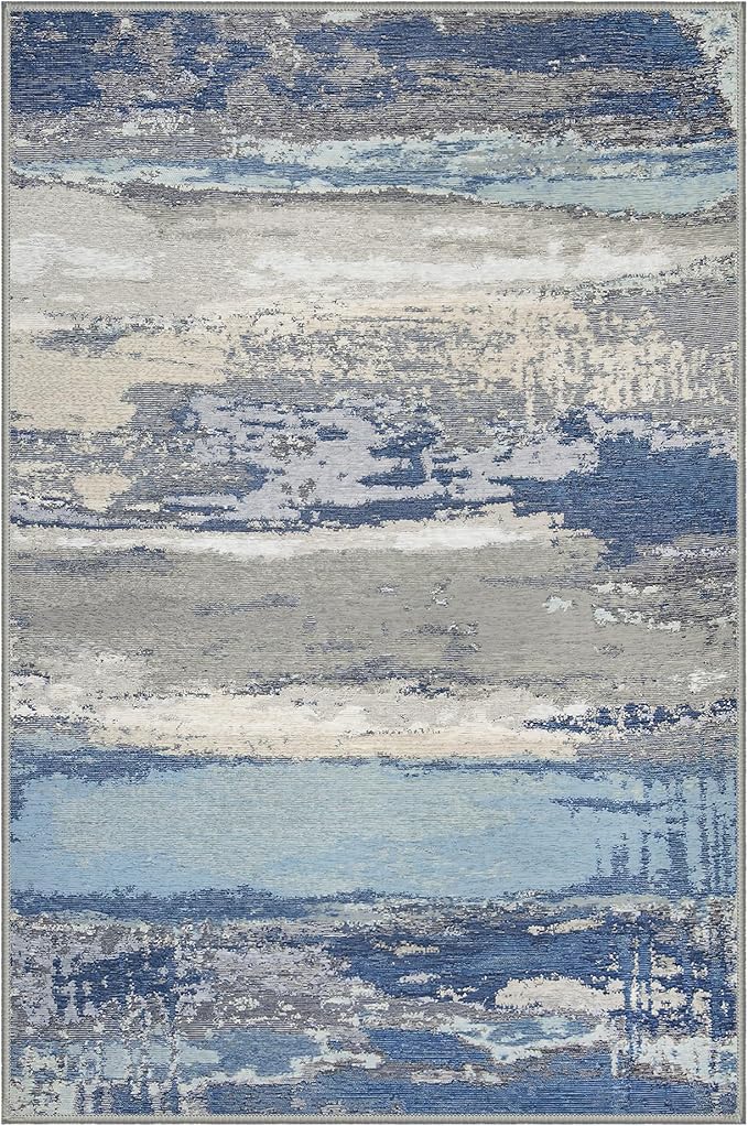 GENIMO 2X3 Washable Modern Doormat, Non-Slip Low Pile Chenille Area Rug, Small Entry Mat for Entrance Hallway Kitchen Bathroom, Indigo Drift