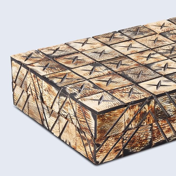 Handicrafts Home Large Decorative Storage Box 12x6– Coffee Table Organizer Box, Modern Home Décor Accent, Keepsake Memory Box, Jewelry Storage Box, Boho Decorative Box with Lid for Shelf, Mantle Decor