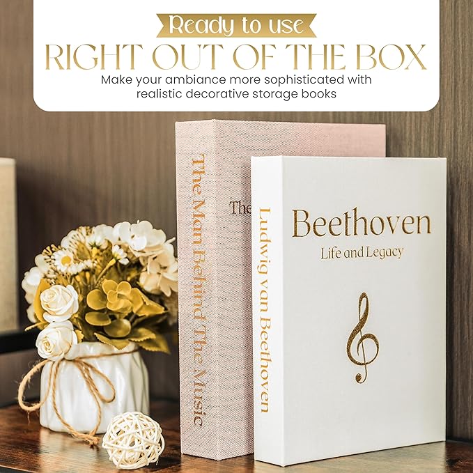 Antique Decorative Linen Books: Fake/Faux Books for Home Decor, Coffee Table & Bookshelf - Elegent & Modern Aesthetic Storage Boxes - Set of 2