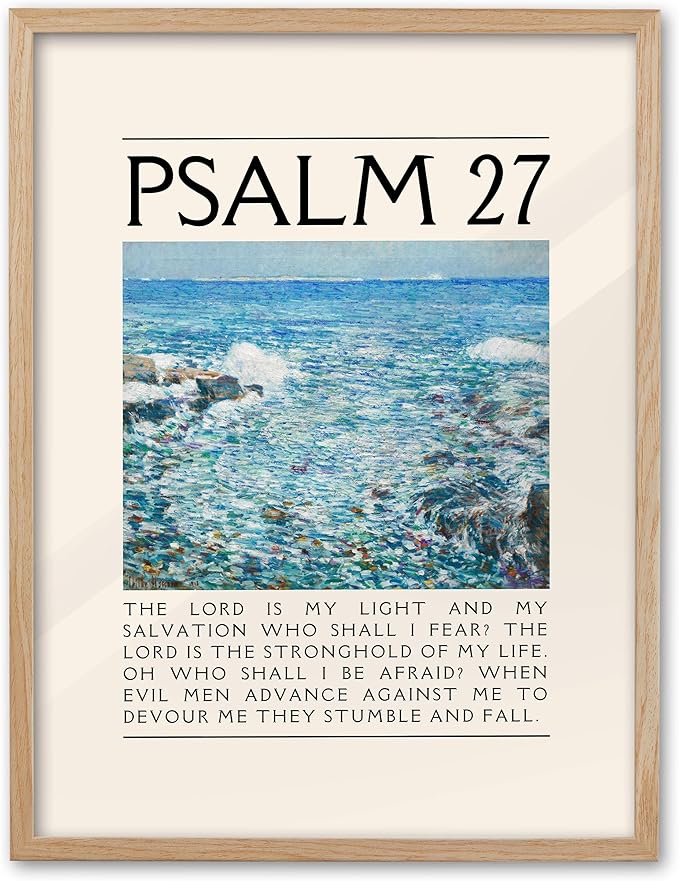 EcoHest Large 16x20in OAK Wood Framed Wall Art, Psalm 27 Bible Verse Christian Canvas Wall Decor, Modern Jesus Wall Prints for Bedroom, Living Room, Bathroom, Religious Gift, 1 Pack
