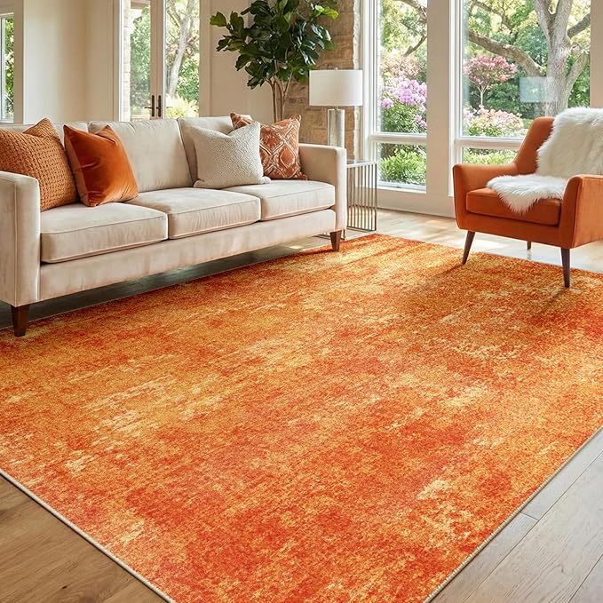 RELEANY Washable Area Rugs 6'x9' Non-Slip Modern Abstract Soft for Living Room Entryway Bedroom Nursery, Print Pattern, Orange