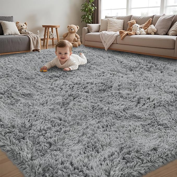 4x6 Area Rug for Living Room:Ultra Soft Fluffy Shag Light Grey Rugs,Large Fuzzy Plush Indoor Non Slip Carpet Washable Rug for Bedroom Kids Nursery Office Dorm Modern Decor(Light Grey 4'x6')