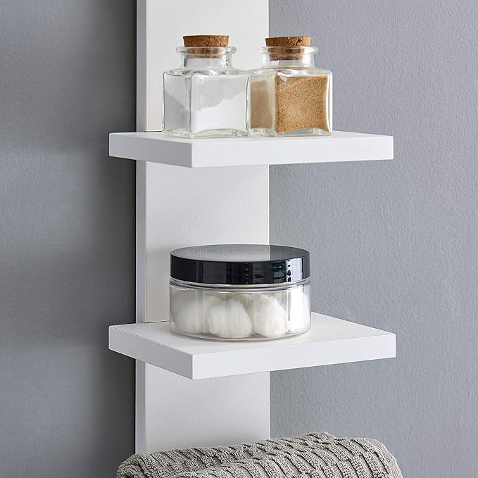 Danya B 5 Tier Wall Shelf Unit Narrow Smooth Laminate Finish - Vertical Column Utility Shelf Floating Storage Home Decor Organizer 5.1" x 6" x 30" (White)