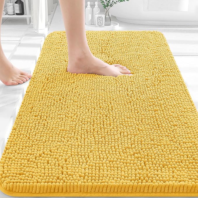 OLANLY Bathroom Rugs 32x20, Extra Soft Absorbent Chenille Bath Rugs, Rubber Backing Quick Dry, Machine Washable Bath Mats for Bathroom Floor, Tub and Shower, Home Decor Accessories, Yellow